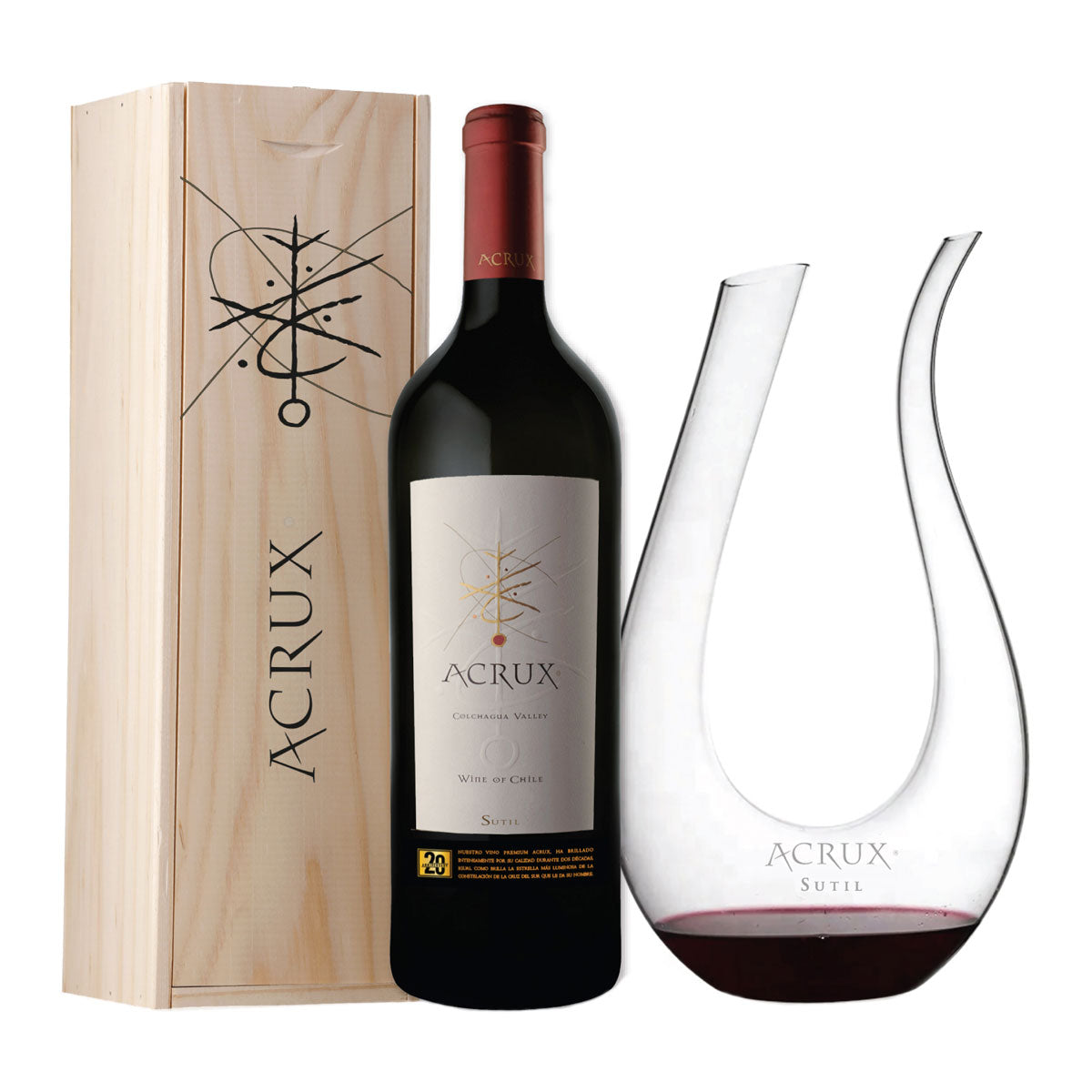 Vino Acrux Súper Premium Blend Magnum Estuche Madera con Decantador